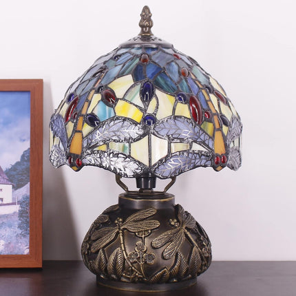 Small Tiffany lamp, mini stained glass yellow dragonfly table lamp
