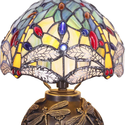 Small Tiffany lamp, mini stained glass yellow dragonfly table lamp