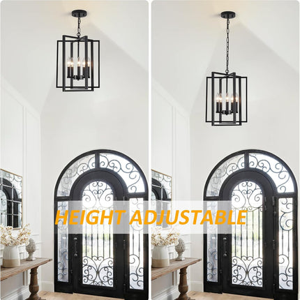 Webfkh black modern farmhouse 5-light chandelier in a foyer