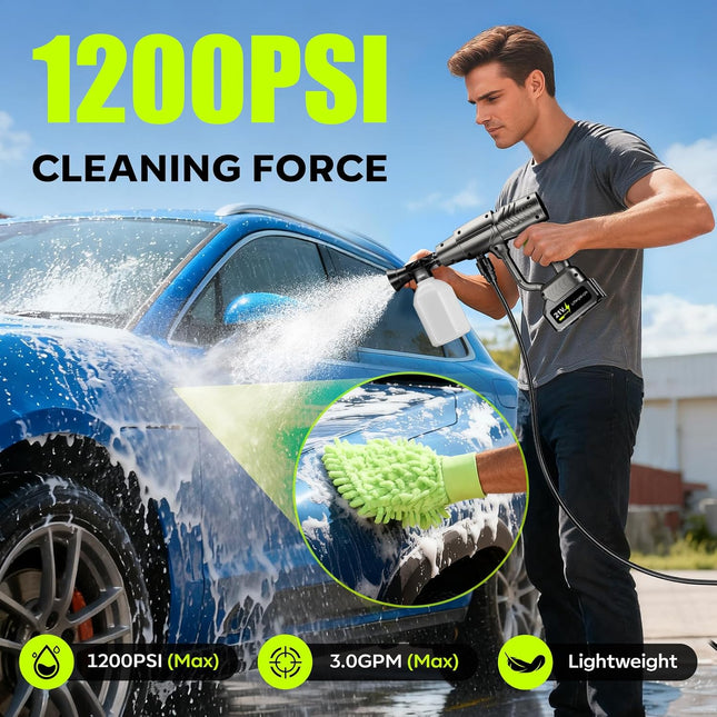 YKYI cordless pressure washer, 21V battery, 1200 PSI max — product image